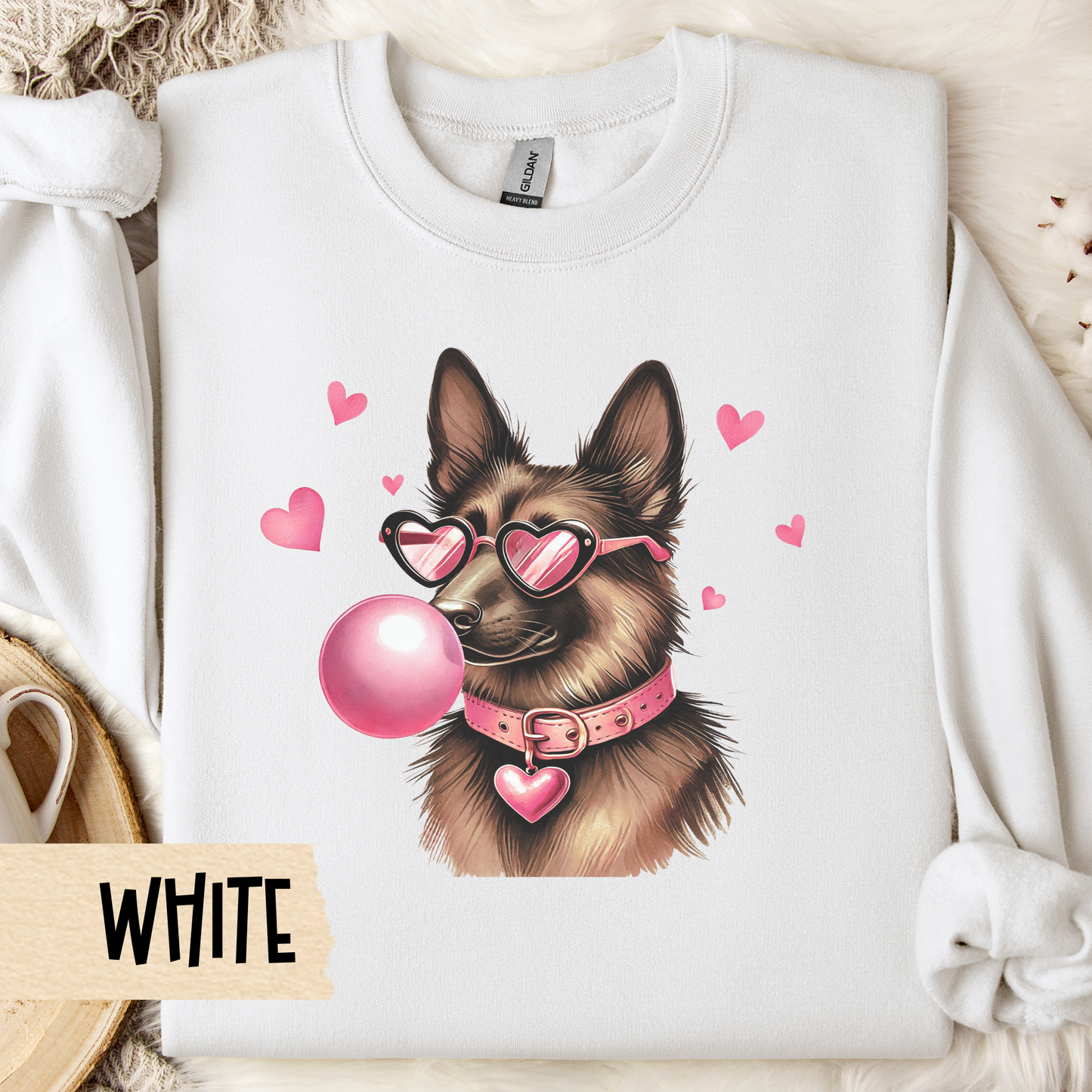 German Shepherd Valentine Sweatshirt, Dog Owner Crewneck, Cute Puppy Lover Gift, Heart Print Pullover, Animal Lover Apparel