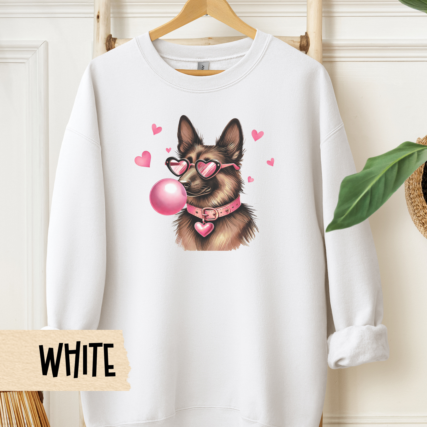 German Shepherd Valentine Sweatshirt, Dog Owner Crewneck, Cute Puppy Lover Gift, Heart Print Pullover, Animal Lover Apparel