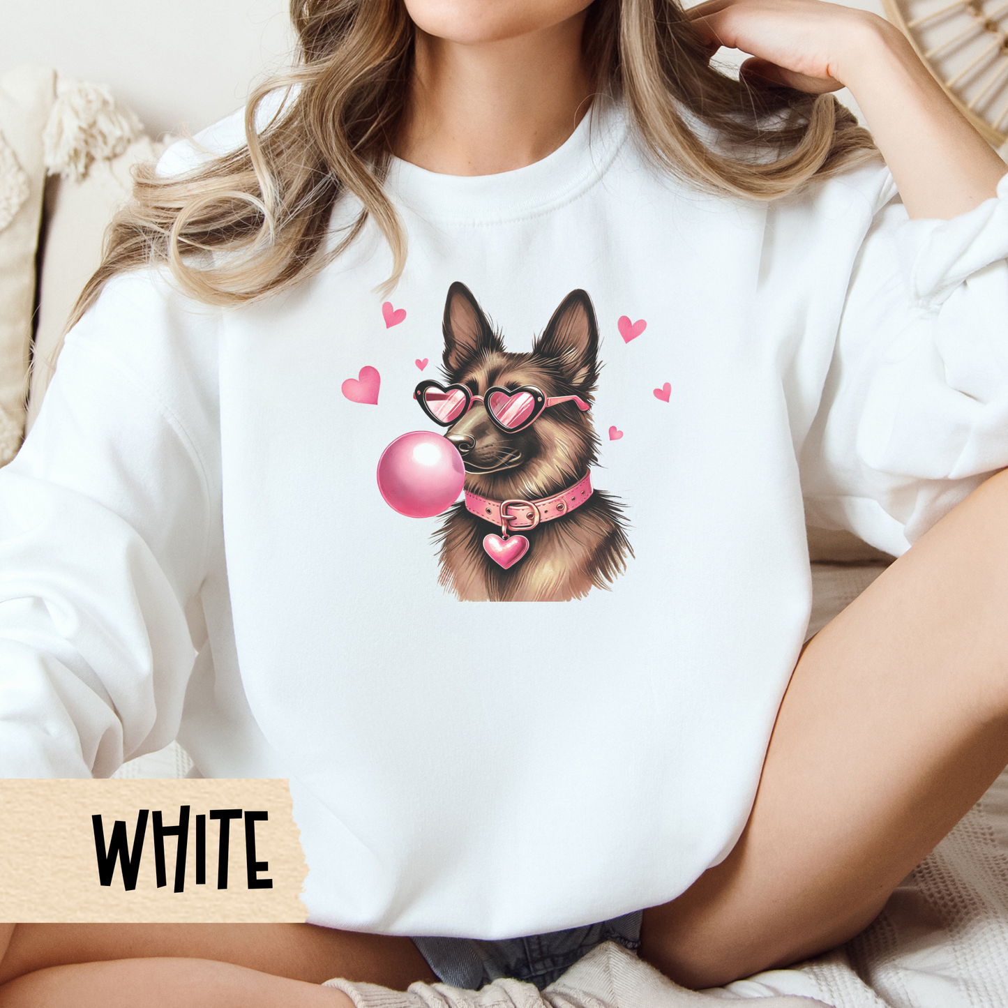 German Shepherd Valentine Sweatshirt, Dog Owner Crewneck, Cute Puppy Lover Gift, Heart Print Pullover, Animal Lover Apparel