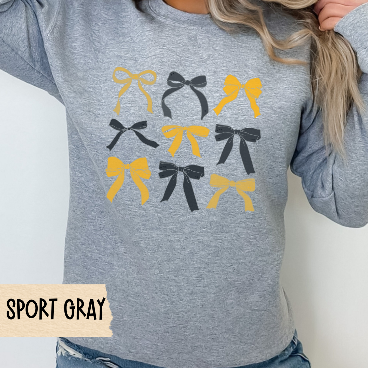 Pittsburgh Football Sweatshirt, Black and Gold Crewneck, Coquette Bows