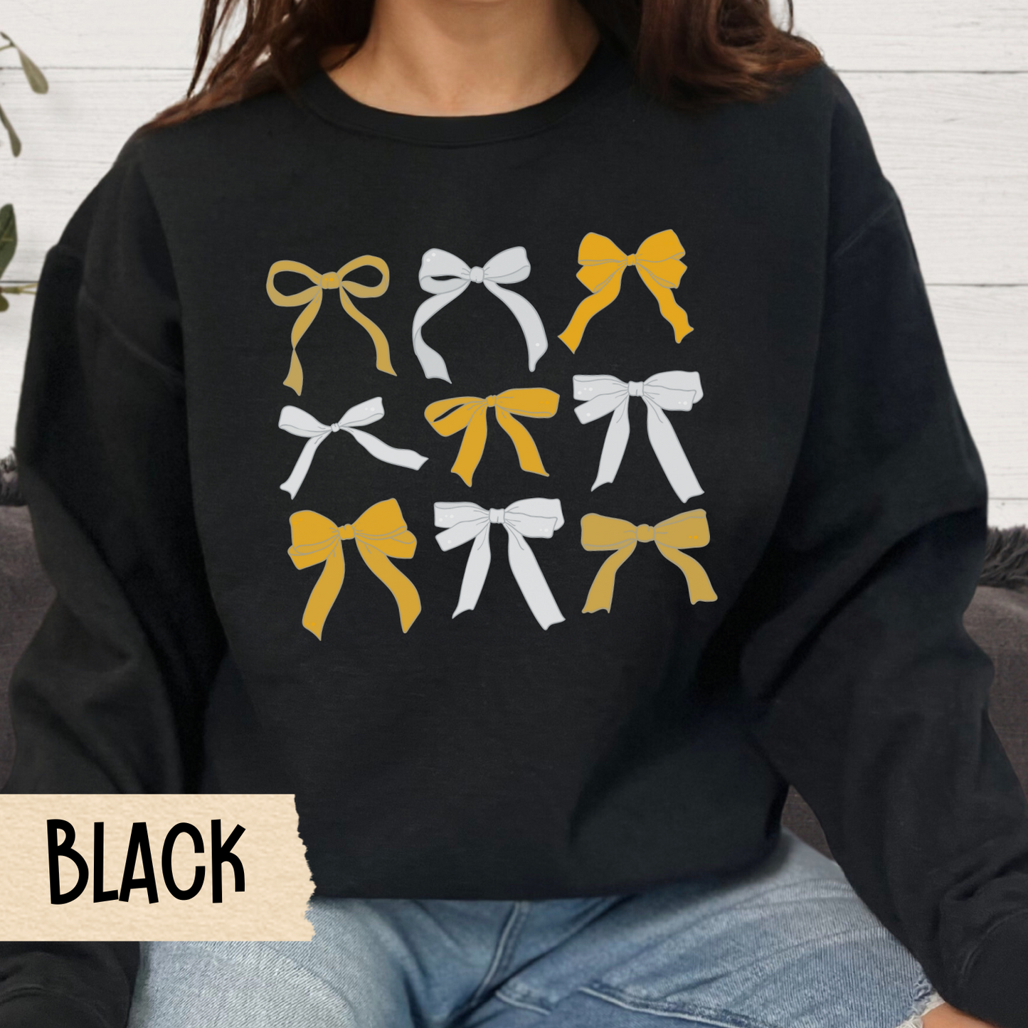 Pittsburgh Football Sweatshirt, Black and Gold Crewneck, Coquette Bows