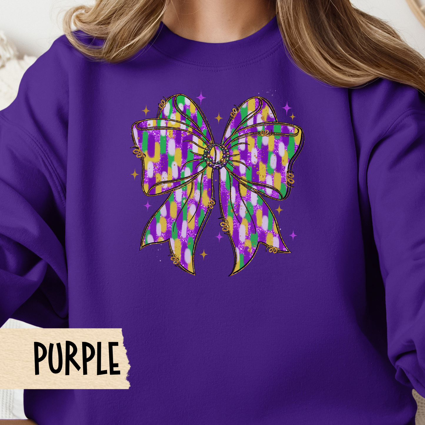 Mardi Gras Sweatshirt, Carnivale Crewneck, Coquette Paint Stroke Bow Jumper, Carnival Costume, Fat Tuesday Pullover, Festival Apparel