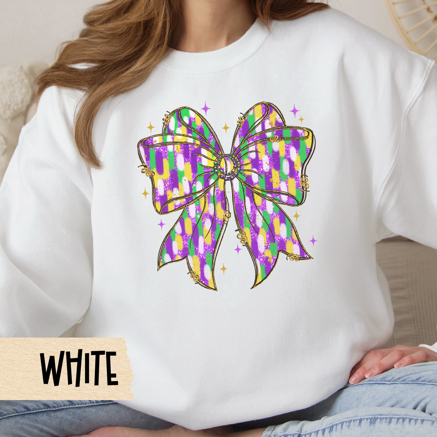 Mardi Gras Sweatshirt, Carnivale Crewneck, Coquette Paint Stroke Bow Jumper, Carnival Costume, Fat Tuesday Pullover, Festival Apparel