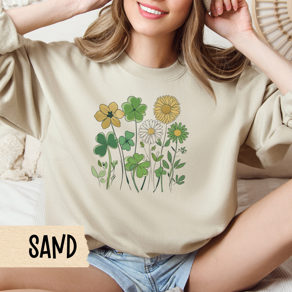 St Patrick's Day Crewneck Sweatshirt, Floral Shamrock, Irish Green Jumper, Unisex Top, St Paddy's Day Pullover, Holiday Apparel