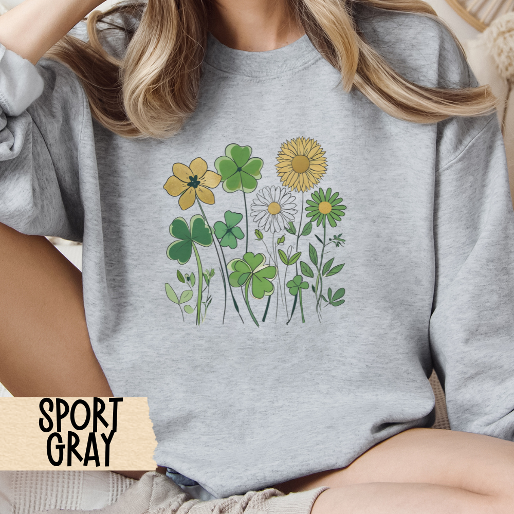 St Patrick's Day Crewneck Sweatshirt, Floral Shamrock, Irish Green Jumper, Unisex Top, St Paddy's Day Pullover, Holiday Apparel