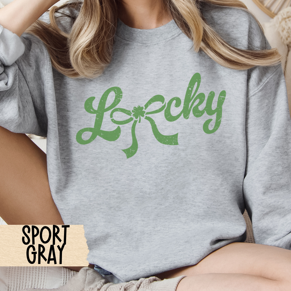 Lucky Sweatshirt, St Pat's Crewneck, Irish, Lucky Bow, Script - Unisex Sweatshirt, St Patrick's Day Top, Shamrock Jumper, Green Pullover,