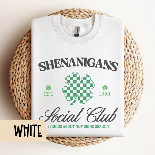 St Patricks Day Crewneck, Shenanigans Social Club, Clover, Irish, Shamrock Sweatshirt, St Pats Gift, Green Sweatshirt, Lucky Shirt