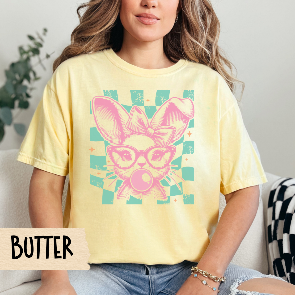 Retro Easter T-shirt, Easter Shirt, Checkerboard Tee, Comfort Colors, Easter Shirt, Retro Tee, Oversized