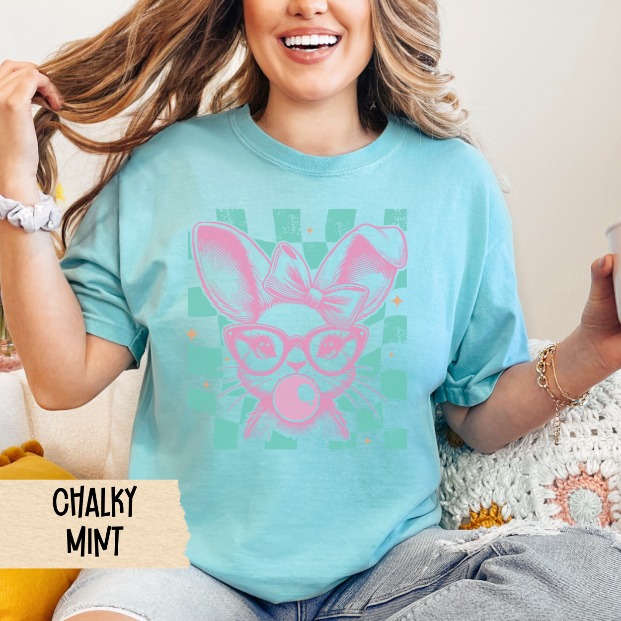 Retro Easter T-shirt, Easter Shirt, Checkerboard Tee, Comfort Colors, Easter Shirt, Retro Tee, Oversized