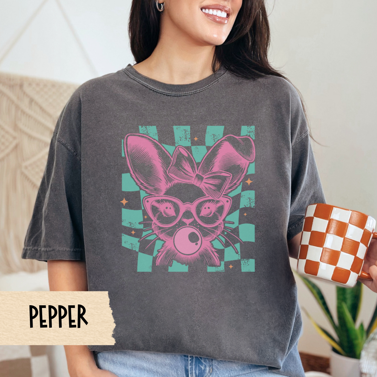 Retro Easter T-shirt, Easter Shirt, Checkerboard Tee, Comfort Colors, Easter Shirt, Retro Tee, Oversized