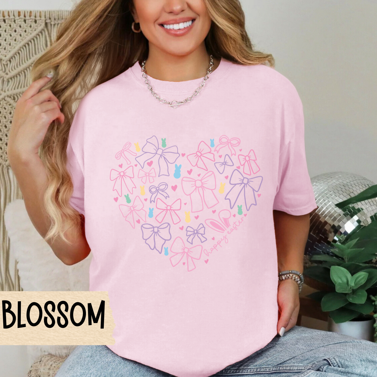 Easter Shirt, Comfort Colors Tee, Coquette Tee, Bows, Hearts, Pastel, Spring Apparel, Gift for Her, Easter T-Shirt