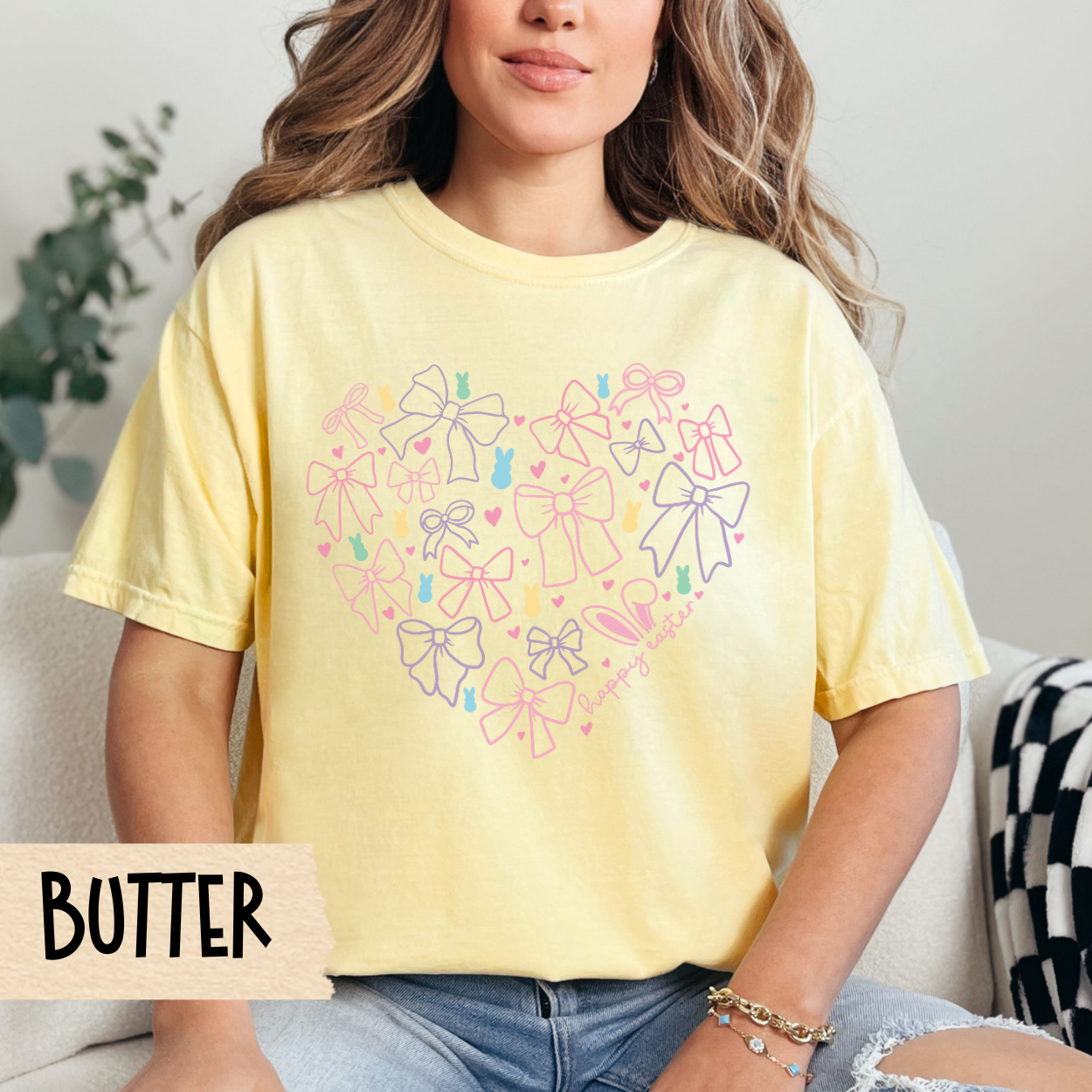 Easter Shirt, Comfort Colors Tee, Coquette Tee, Bows, Hearts, Pastel, Spring Apparel, Gift for Her, Easter T-Shirt