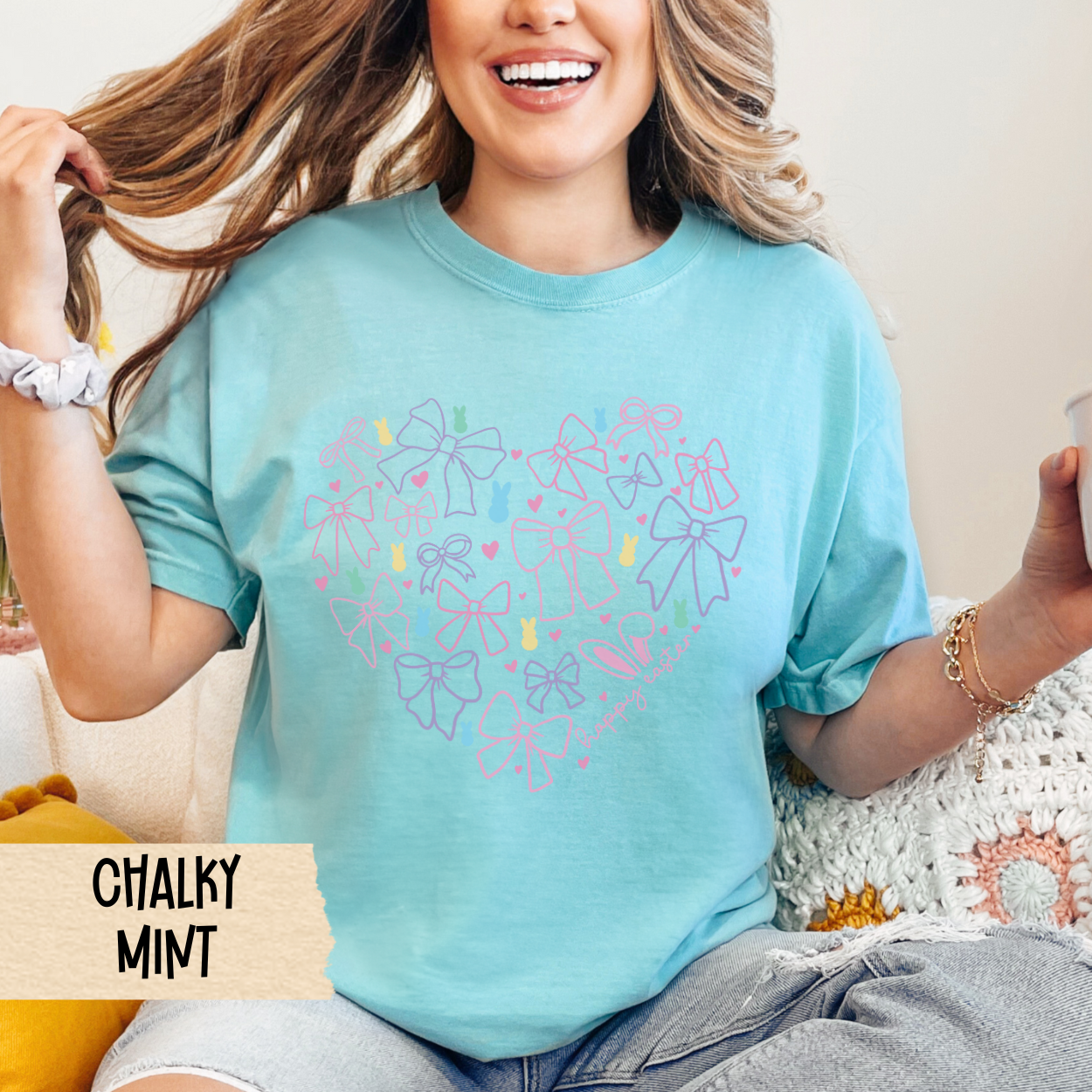 Easter Shirt, Comfort Colors Tee, Coquette Tee, Bows, Hearts, Pastel, Spring Apparel, Gift for Her, Easter T-Shirt
