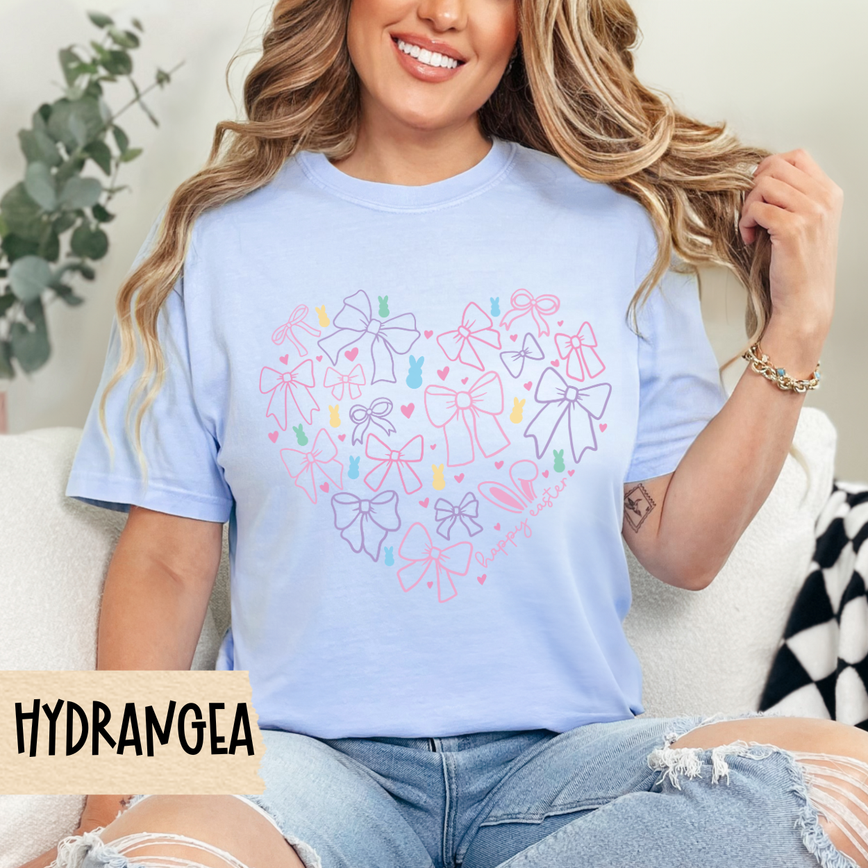 Easter Shirt, Comfort Colors Tee, Coquette Tee, Bows, Hearts, Pastel, Spring Apparel, Gift for Her, Easter T-Shirt