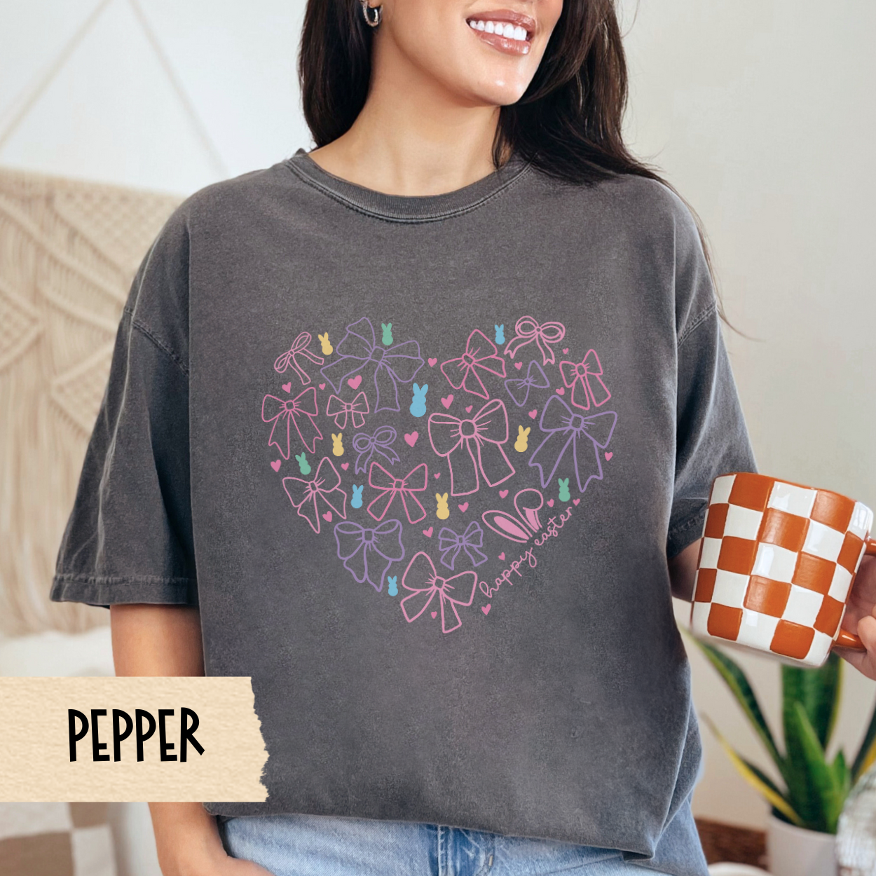Easter Shirt, Comfort Colors Tee, Coquette Tee, Bows, Hearts, Pastel, Spring Apparel, Gift for Her, Easter T-Shirt