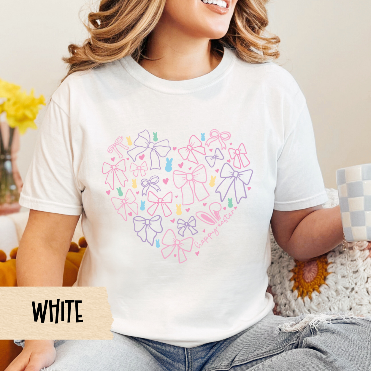 Easter Shirt, Comfort Colors Tee, Coquette Tee, Bows, Hearts, Pastel, Spring Apparel, Gift for Her, Easter T-Shirt