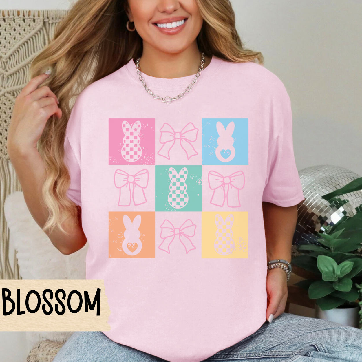 Easter Bunny T-shirt, Easter Bows and Bunnies Tee, Coquette Comfort Colors Shirt, Easter Holiday Gift, Retro Easter Rabbit