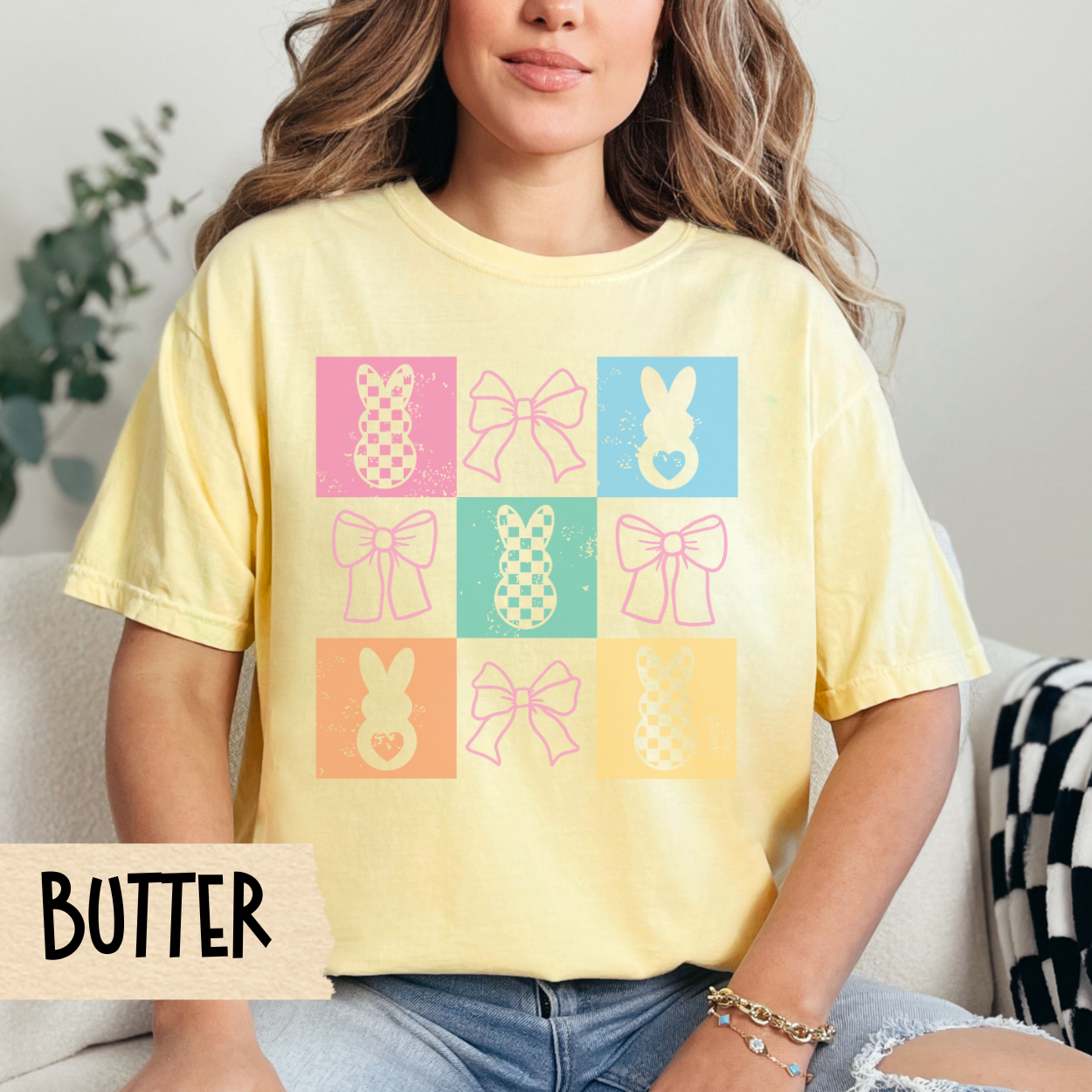 Easter Bunny T-shirt, Easter Bows and Bunnies Tee, Coquette Comfort Colors Shirt, Easter Holiday Gift, Retro Easter Rabbit