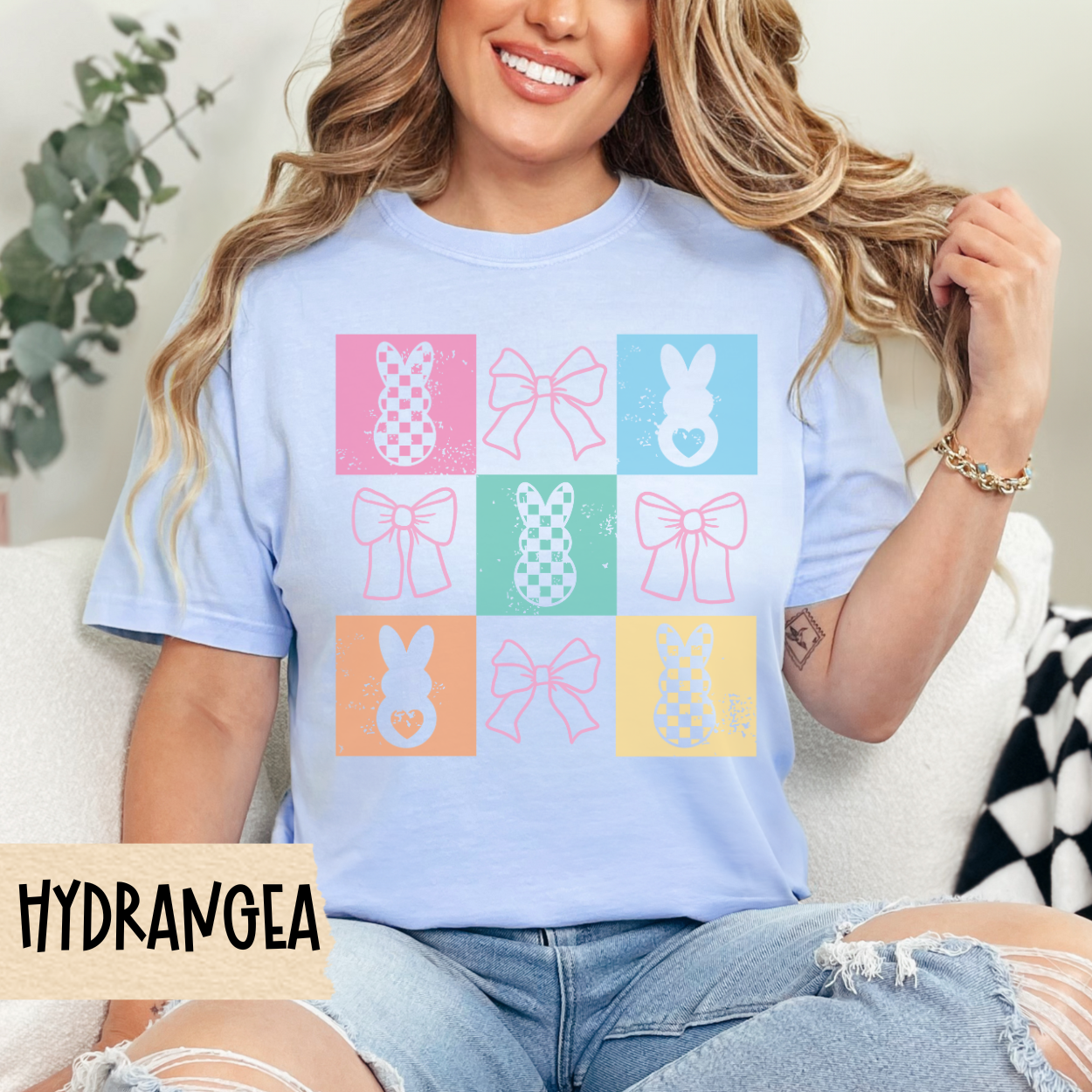 Easter Bunny T-shirt, Easter Bows and Bunnies Tee, Coquette Comfort Colors Shirt, Easter Holiday Gift, Retro Easter Rabbit