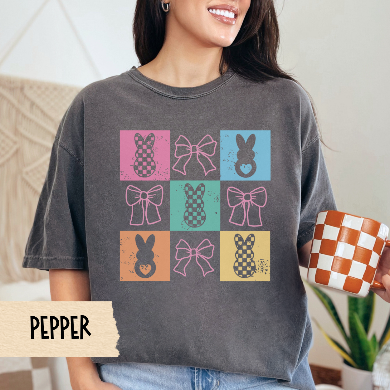 Easter Bunny T-shirt, Easter Bows and Bunnies Tee, Coquette Comfort Colors Shirt, Easter Holiday Gift, Retro Easter Rabbit