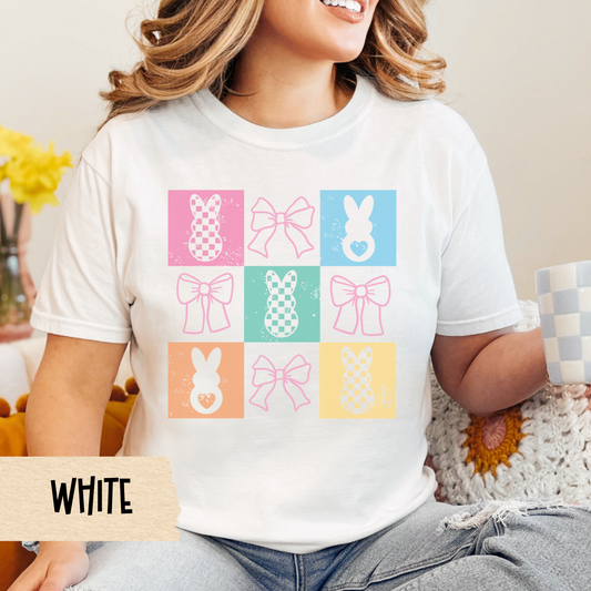 Easter Bunny T-shirt, Easter Bows and Bunnies Tee, Coquette Comfort Colors Shirt, Easter Holiday Gift, Retro Easter Rabbit