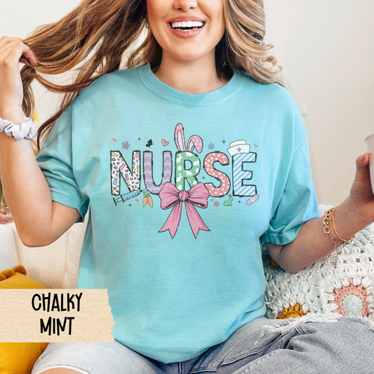 Nurse Shirt, Easter Coquette, Nurse Tee, Comfort Colors, Gift for Nurses, Medical Apparel, Healthcare, Pediatric Nurse