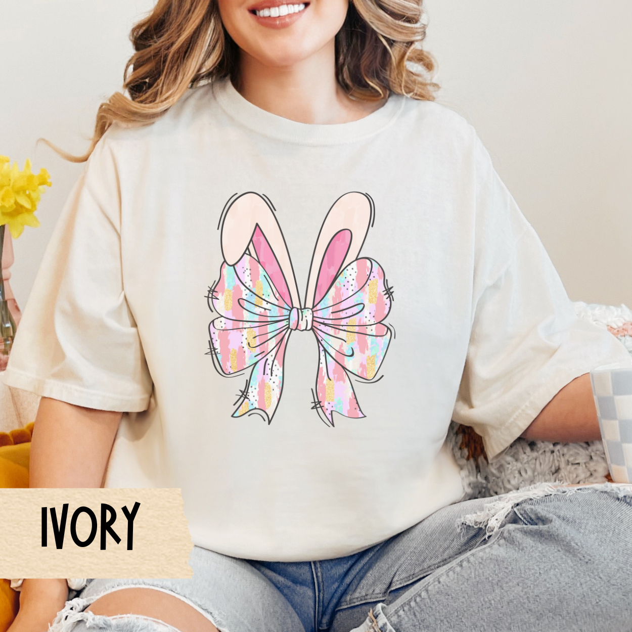 Coquette Easter Bunny T-Shirt, Bunny Bows Pastel Tee, Easter Shirt, Easter Bunny Shirt, Easter Clothing, Easter Fashion, Comfort Colors