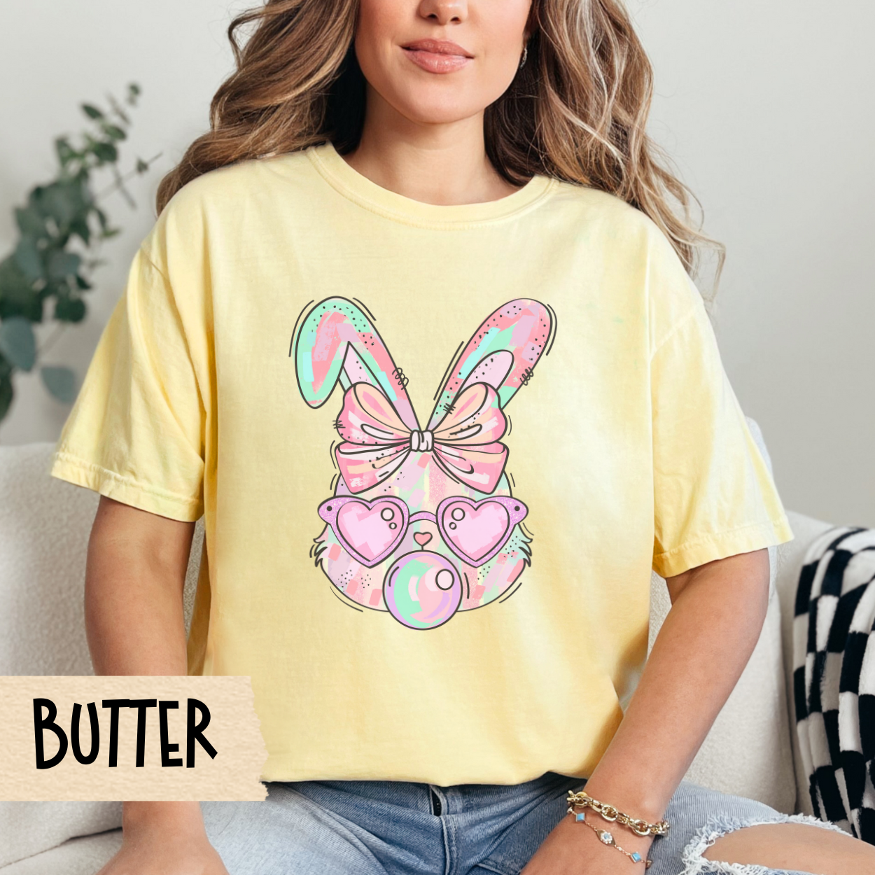 Easter Bunny T-shirt, Pastel Bunny, Bubblegum Tee, Comfort Colors Shirt, Easter T-Shirt, Gift for Her, Coquette