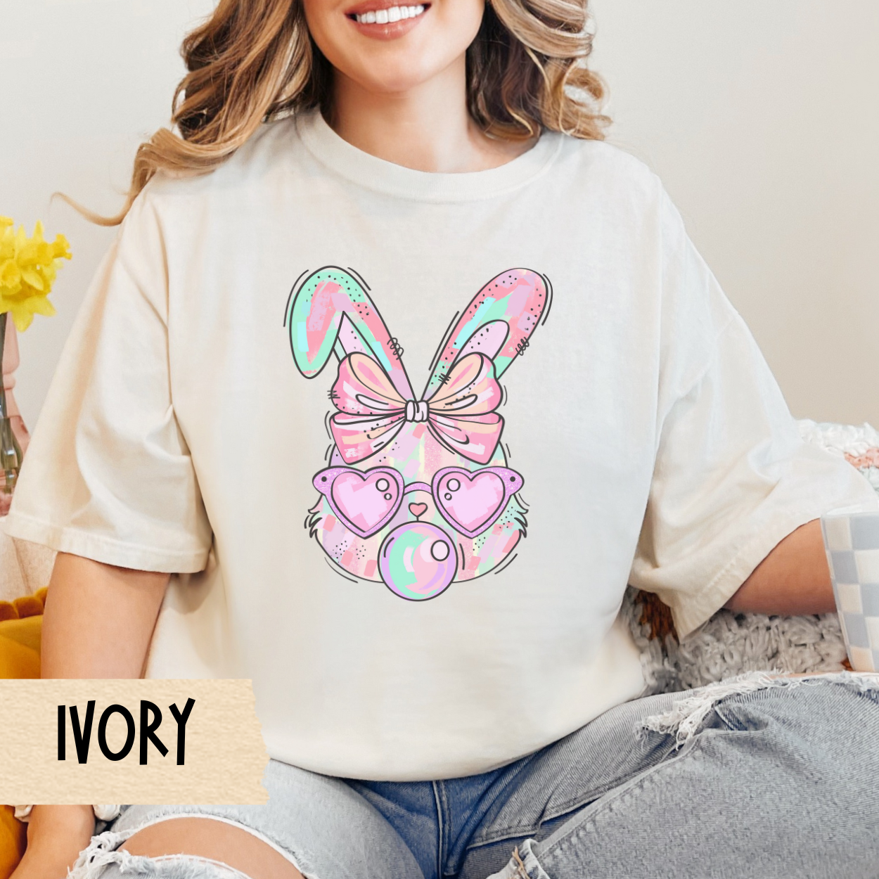 Easter Bunny T-shirt, Pastel Bunny, Bubblegum Tee, Comfort Colors Shirt, Easter T-Shirt, Gift for Her, Coquette