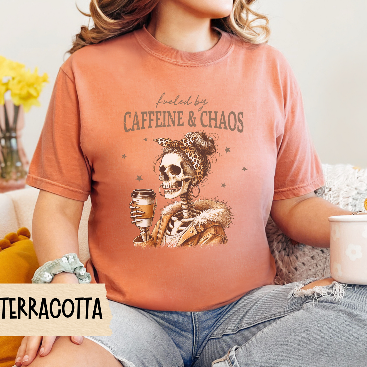 Caffeine & Chaos Unisex T-Shirt | Funny Coffee Lover Tee, Unique Gift for Coffee Addicts, Halloween, Casual Wear, Gift for Her