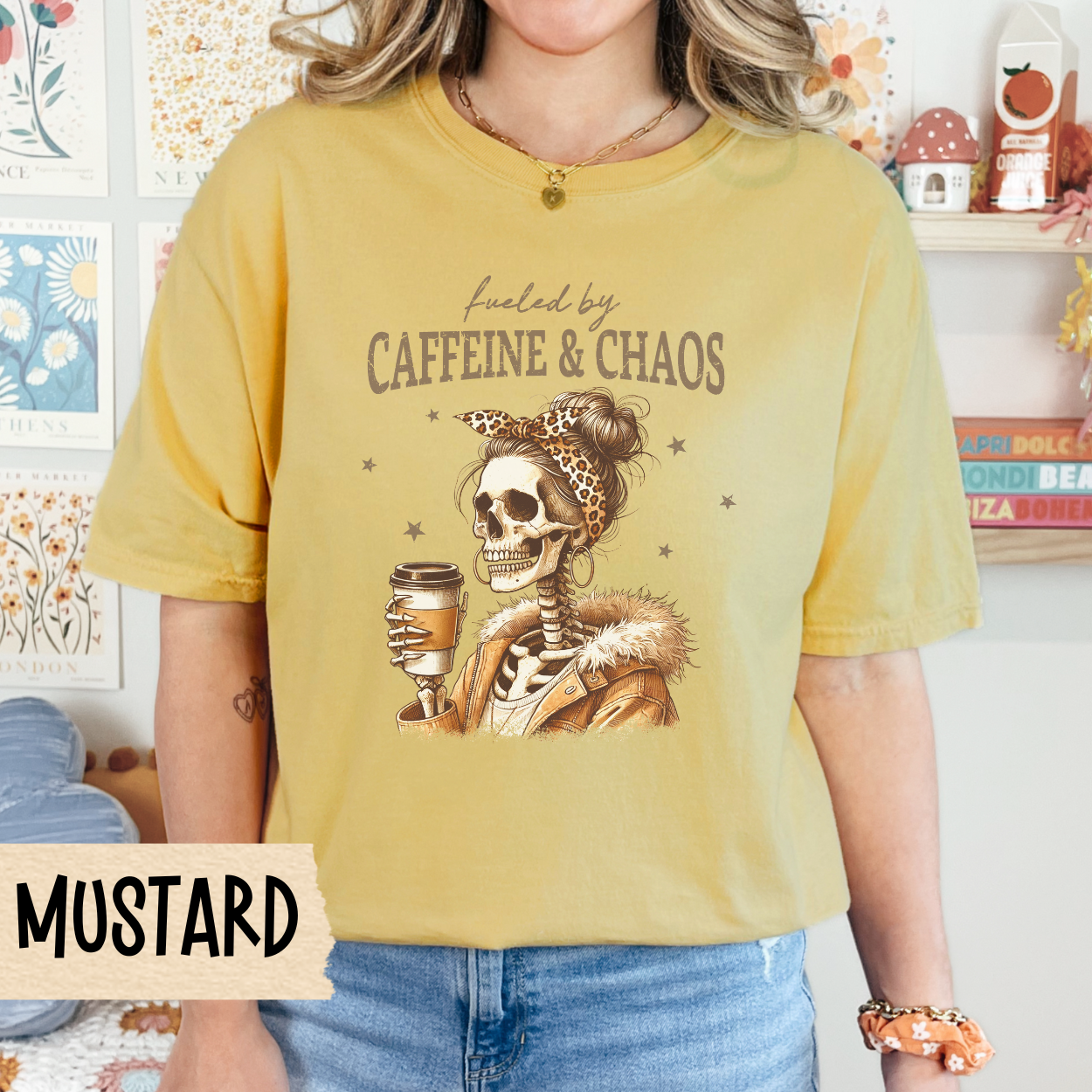 Caffeine & Chaos Unisex T-Shirt | Funny Coffee Lover Tee, Unique Gift for Coffee Addicts, Halloween, Casual Wear, Gift for Her