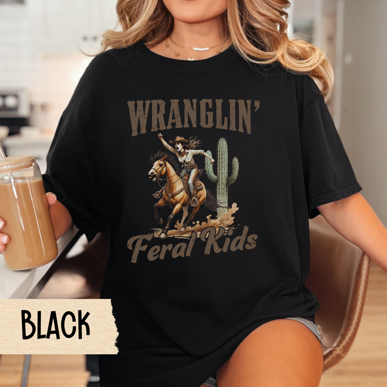 Wranglin' Feral Kids T-Shirt, Vintage Cowboy Tee, Unisex Western Shirt, Horseback Riding Gift, Country Style Apparel