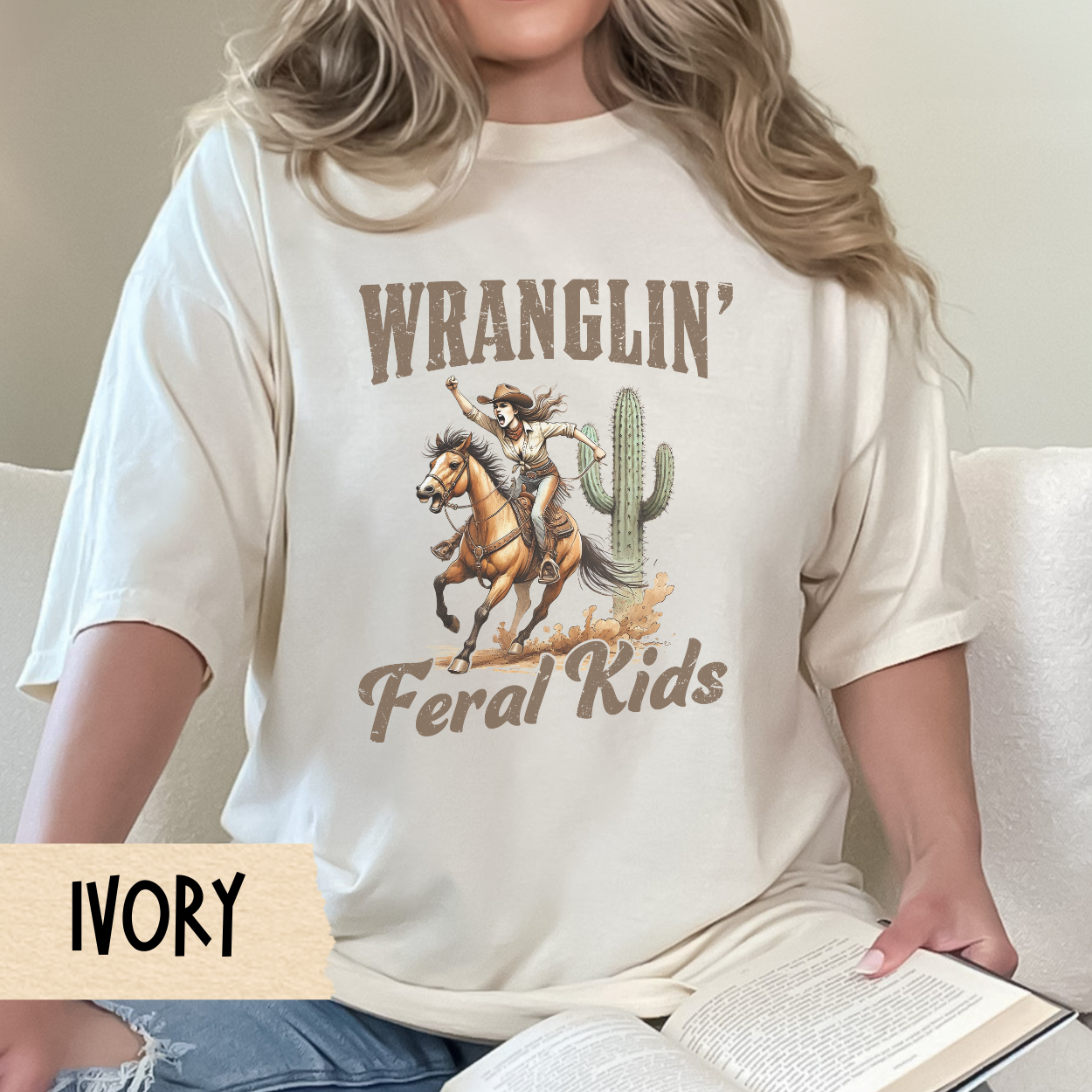 Wranglin' Feral Kids T-Shirt, Vintage Cowboy Tee, Unisex Western Shirt, Horseback Riding Gift, Country Style Apparel