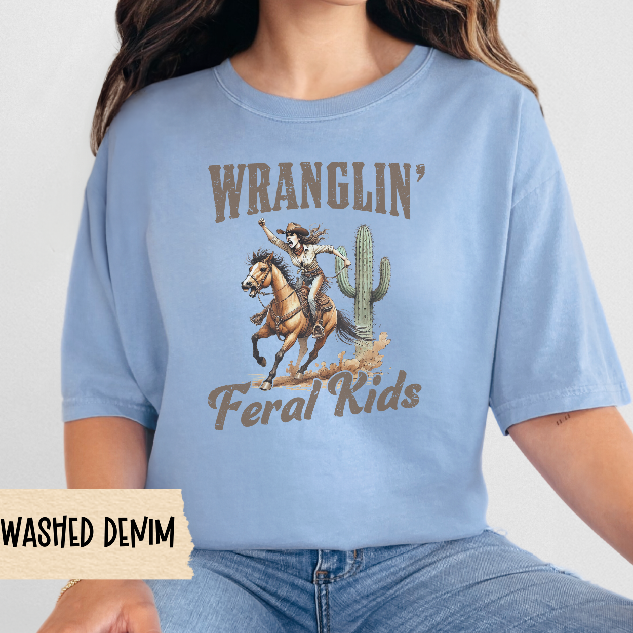 Wranglin' Feral Kids T-Shirt, Vintage Cowboy Tee, Unisex Western Shirt, Horseback Riding Gift, Country Style Apparel