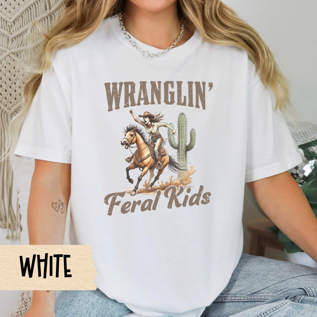 Wranglin' Feral Kids T-Shirt, Vintage Cowboy Tee, Unisex Western Shirt, Horseback Riding Gift, Country Style Apparel