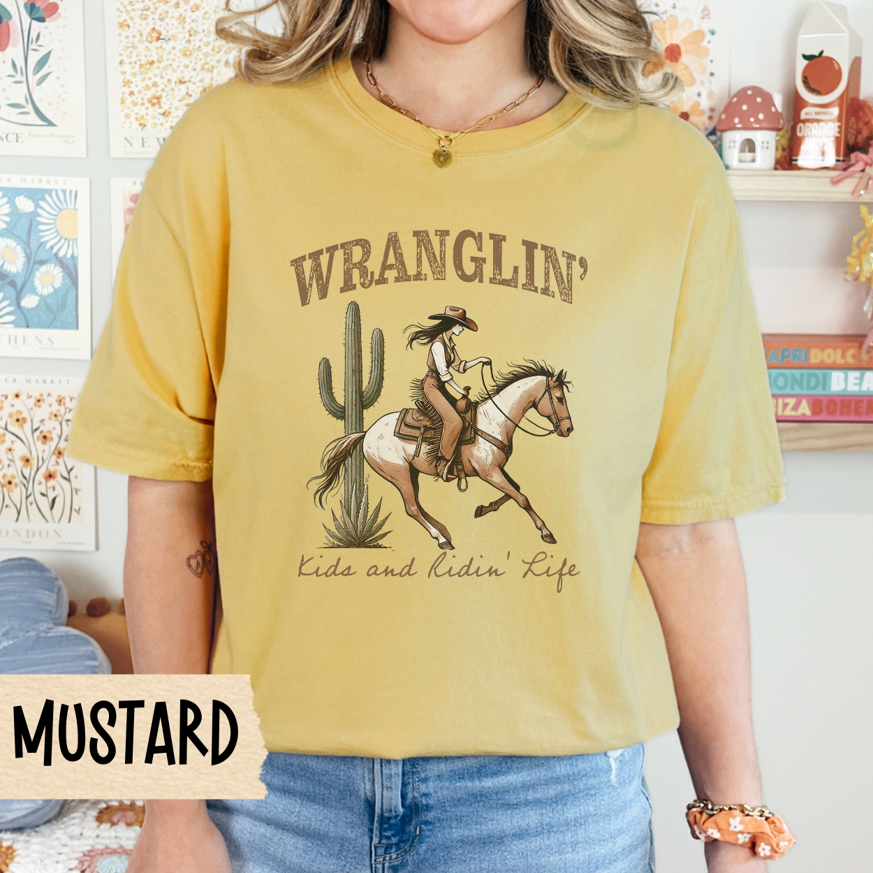 Ranch Life Tee - 'Wranglin' Kids and Ridin' Life' Unisex Garment-Dyed T-shirt | Western Apparel, Cowboy Shirt, Gift for Him/Her, Casual