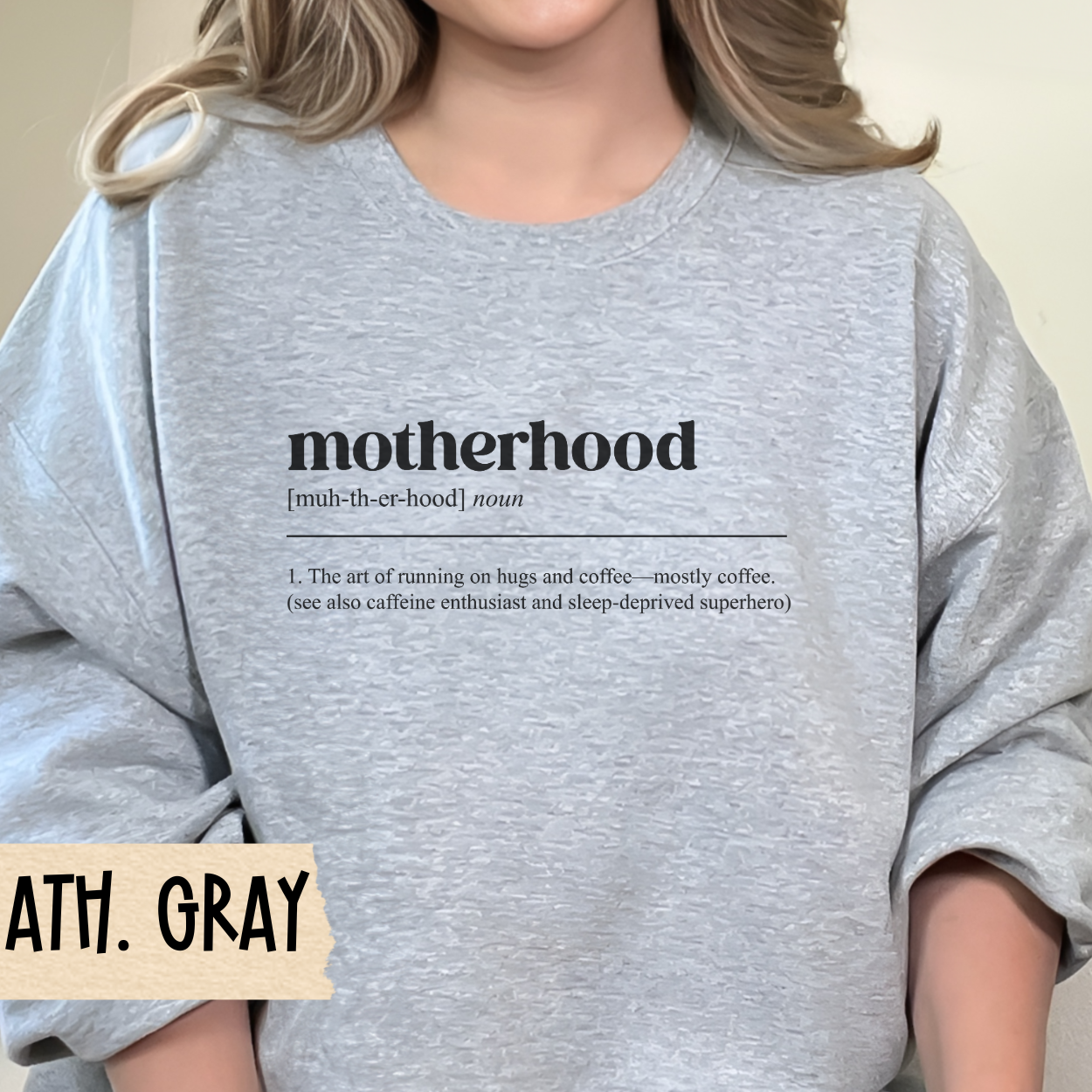 Motherhood Crewneck Sweatshirt - Cozy Gift for Moms, Coffee Lover Apparel, Cute Mom Life Outfit, Funny Sweatshirt Idea, Everyday Comfort