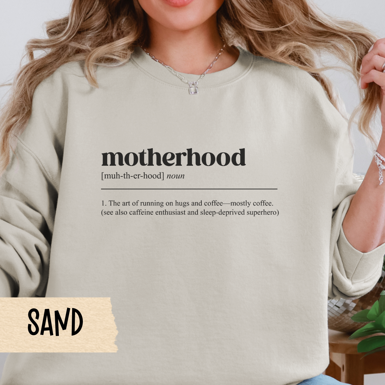 Motherhood Crewneck Sweatshirt - Cozy Gift for Moms, Coffee Lover Apparel, Cute Mom Life Outfit, Funny Sweatshirt Idea, Everyday Comfort
