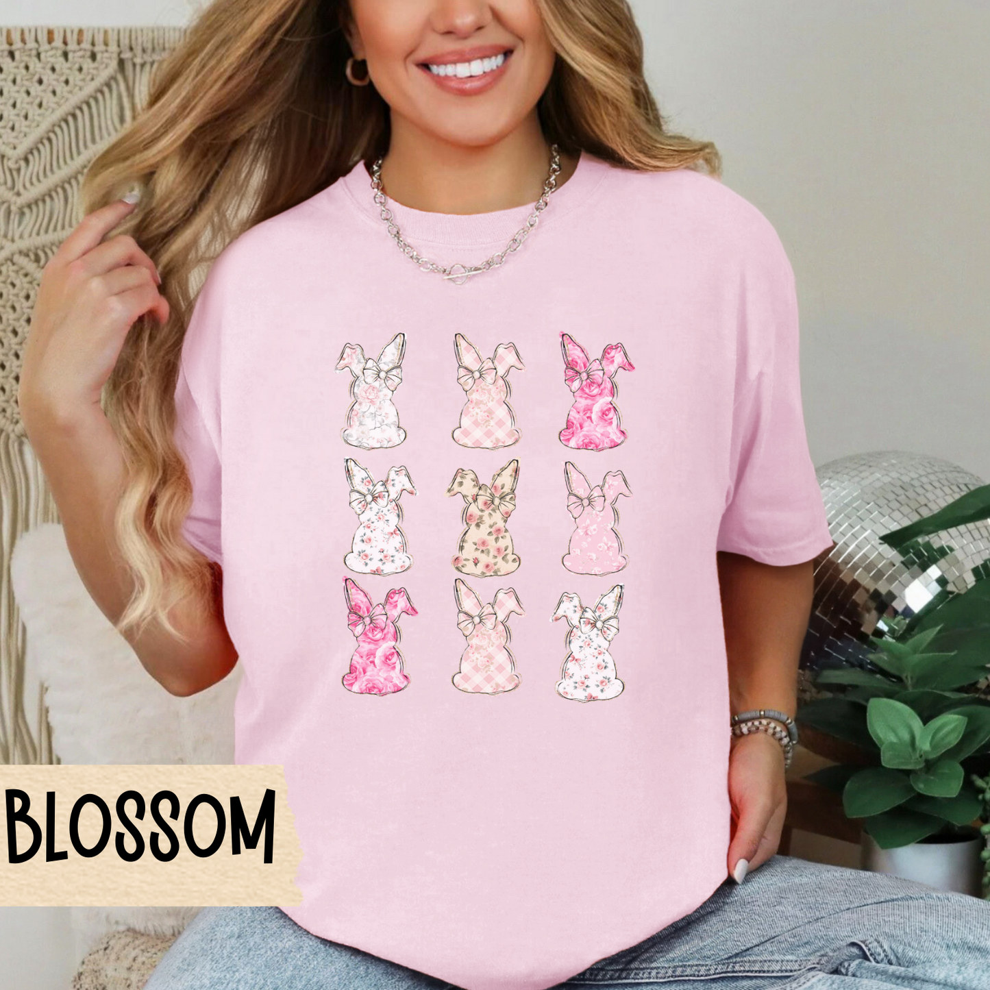 Easter Bunny T-Shirt, Floral Spring Tee, Coquette Easter, Chinoiserie, Unisex Garment-Dyed Comfort Colors Shirt, Easter Tee, Bunny Shirt