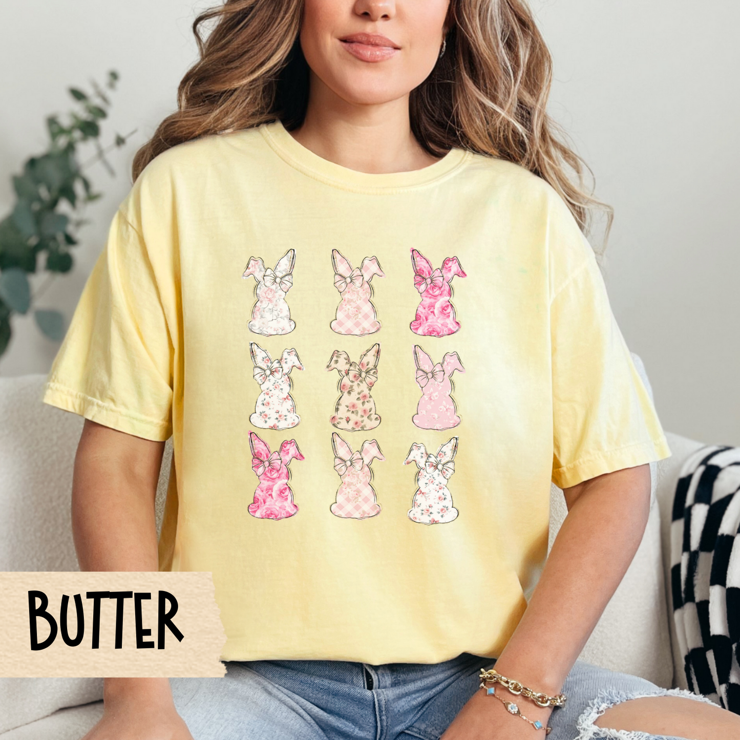 Easter Bunny T-Shirt, Floral Spring Tee, Coquette Easter, Chinoiserie, Unisex Garment-Dyed Comfort Colors Shirt, Easter Tee, Bunny Shirt
