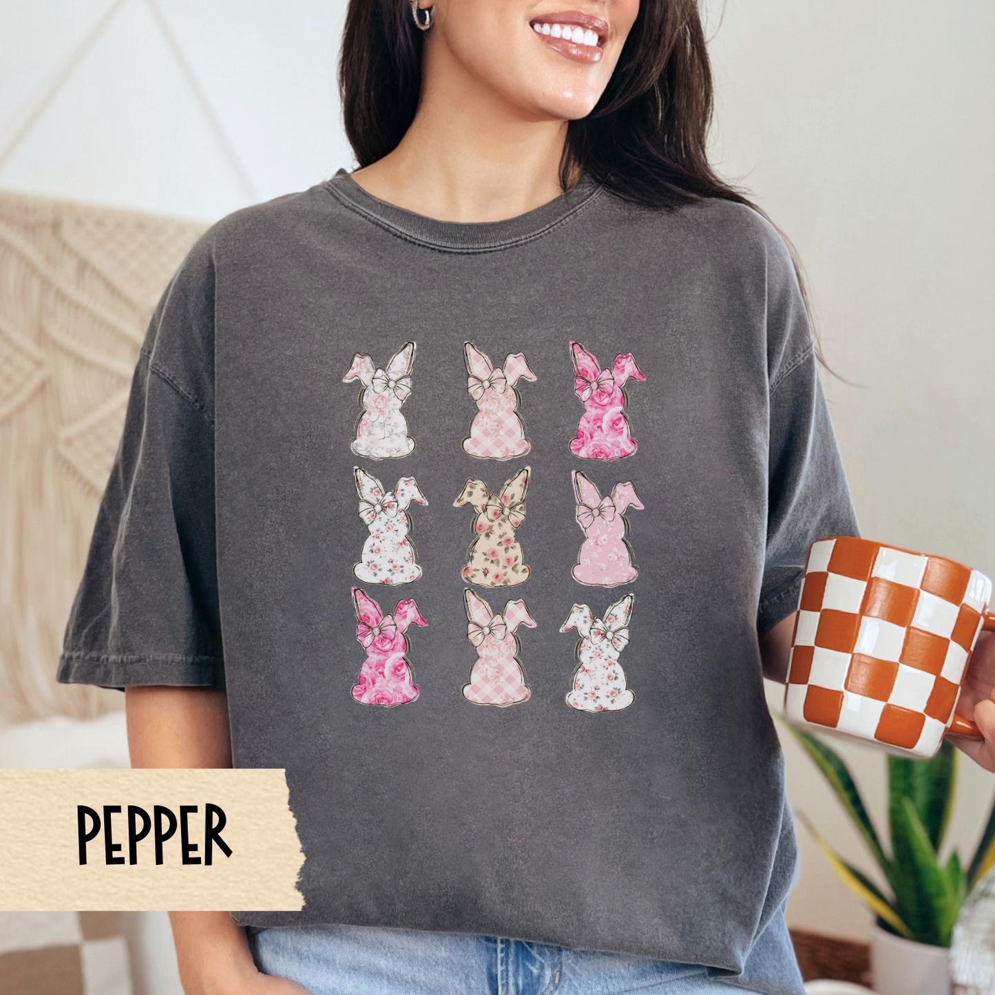 Easter Bunny T-Shirt, Floral Spring Tee, Coquette Easter, Chinoiserie, Unisex Garment-Dyed Comfort Colors Shirt, Easter Tee, Bunny Shirt
