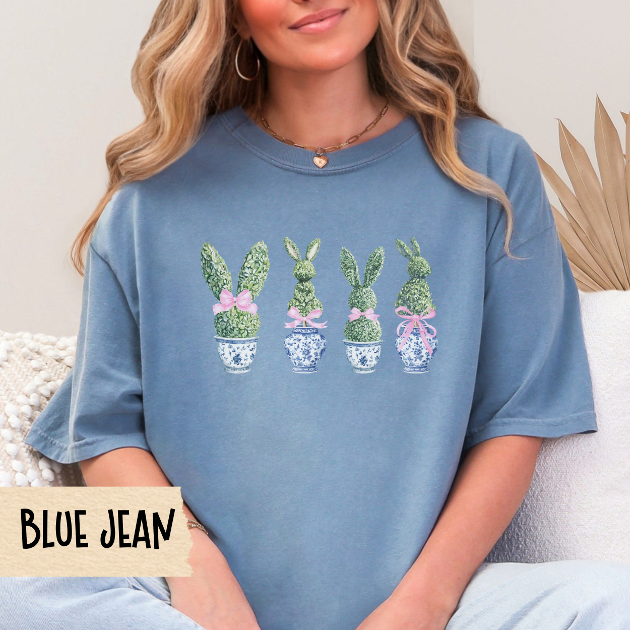 Easter Bunny Tee, Topiary Shirt, Chinoiserie Easter Shirt, Comfort Colors Easter Tee, Spring Graphic T-shirt, Easter Gift, Green Thumb