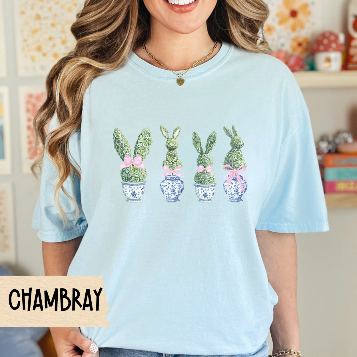 Easter Bunny Tee, Topiary Shirt, Chinoiserie Easter Shirt, Comfort Colors Easter Tee, Spring Graphic T-shirt, Easter Gift, Green Thumb