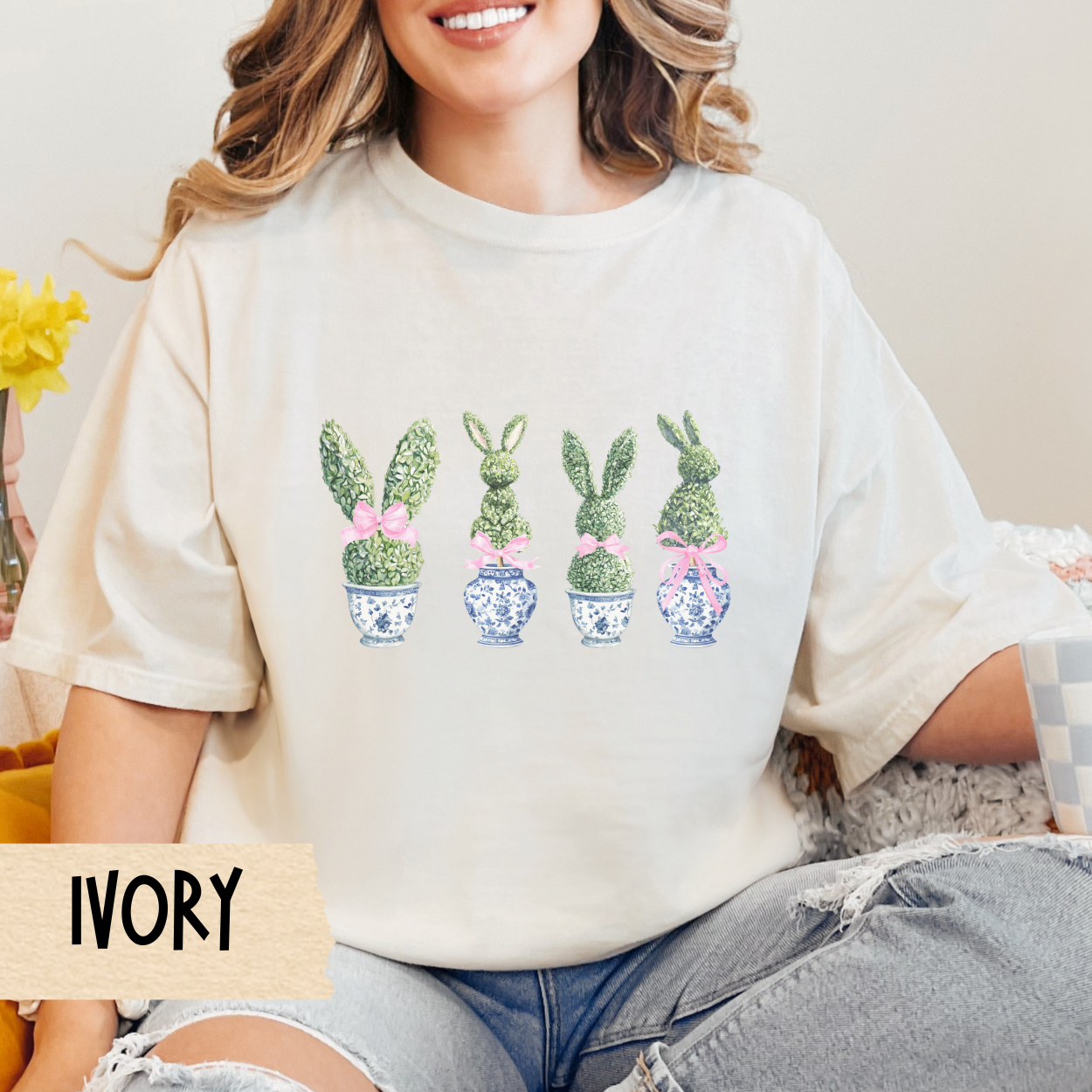 Easter Bunny Tee, Topiary Shirt, Chinoiserie Easter Shirt, Comfort Colors Easter Tee, Spring Graphic T-shirt, Easter Gift, Green Thumb