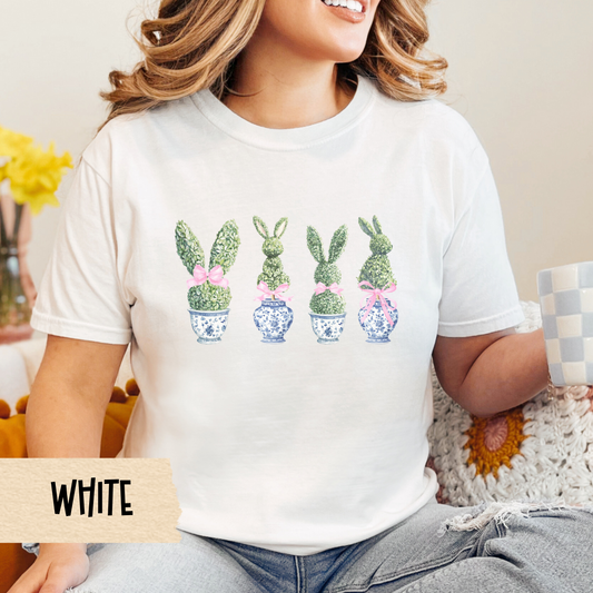 Easter Bunny Tee, Topiary Shirt, Chinoiserie Easter Shirt, Comfort Colors Easter Tee, Spring Graphic T-shirt, Easter Gift, Green Thumb