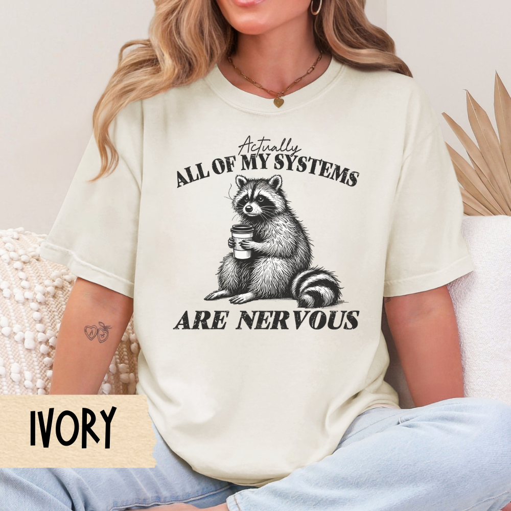 Nervous Raccoon T-Shirt, Funny Raccoon, Mental Health, Weird Shirt, Unisex Tee, Funny Animal Shirt, Gift for Animal Lovers, Casual Wear