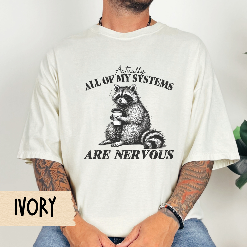 Nervous Raccoon T-Shirt, Funny Raccoon, Mental Health, Weird Shirt, Unisex Tee, Funny Animal Shirt, Gift for Animal Lovers, Casual Wear