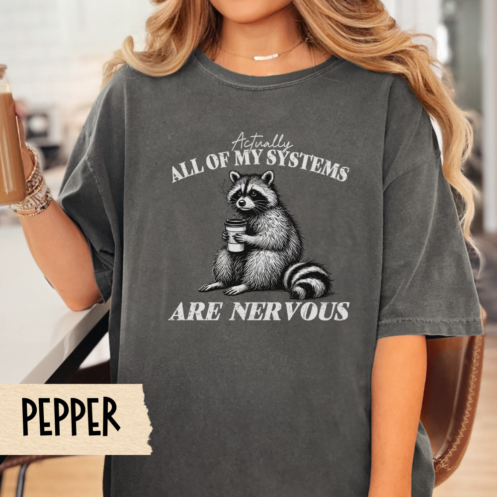 Nervous Raccoon T-Shirt, Funny Raccoon, Mental Health, Weird Shirt, Unisex Tee, Funny Animal Shirt, Gift for Animal Lovers, Casual Wear