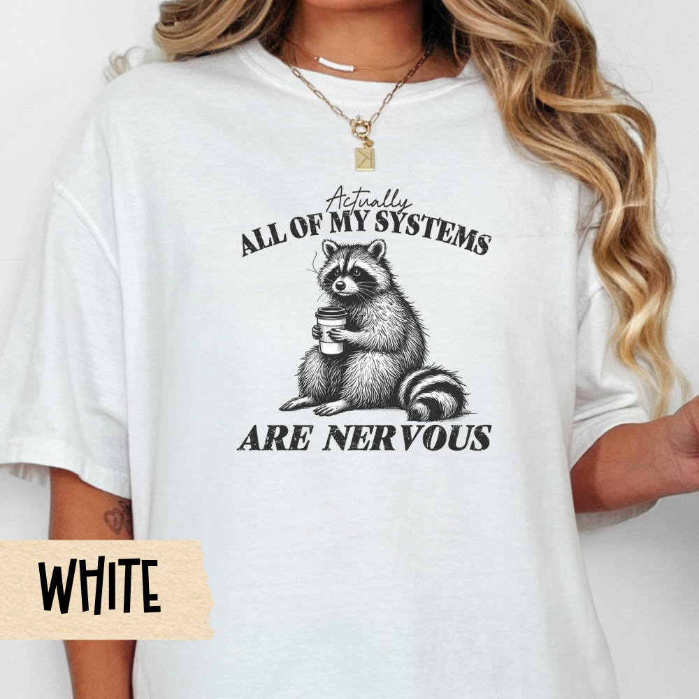Nervous Raccoon T-Shirt, Funny Raccoon, Mental Health, Weird Shirt, Unisex Tee, Funny Animal Shirt, Gift for Animal Lovers, Casual Wear