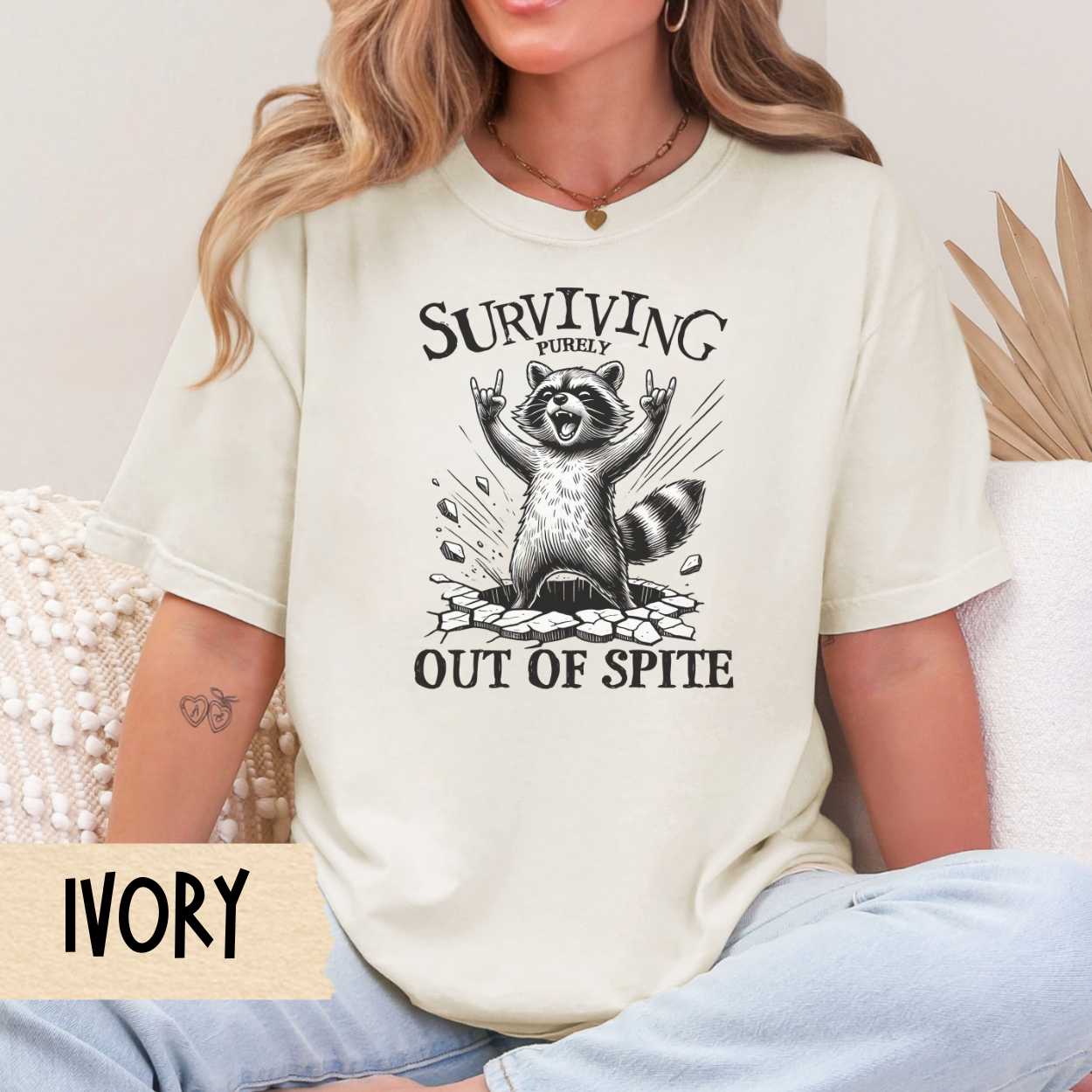 Surviving out of spite t-shirt, funny raccoon shirt, mental health tee, sarcastic tshirt, Comfort Colors graphic tee, relatable humor shirt